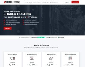 shock hosting homepage
