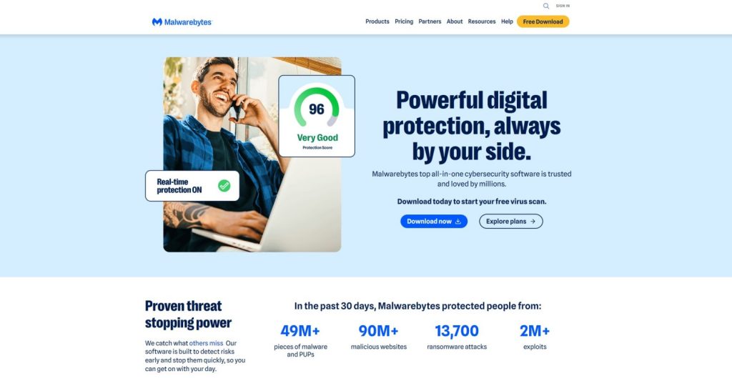 Malwarebytes antivirus software protecting computers and mobile devices from malware and ransomware