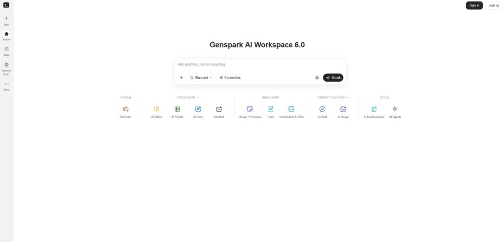 Genspark AI workspace for research presentations documents data analysis and productivity