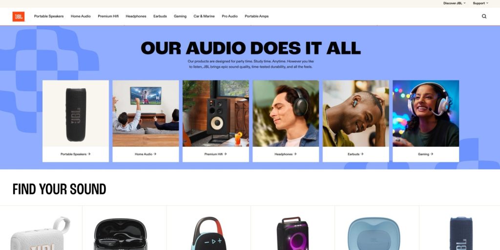 JBL speakers headphones earbuds and audio products