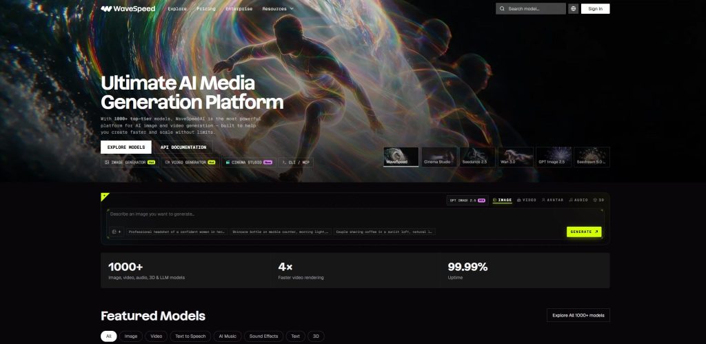 WaveSpeedAI AI image and video generation platform with creative tools and model integrations