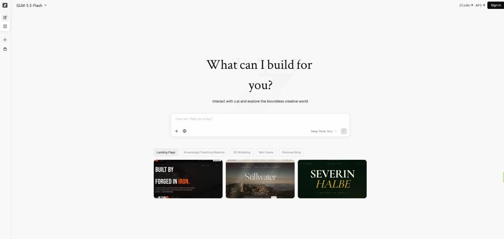 Z.AI AI chatbot for writing coding research and creative projects